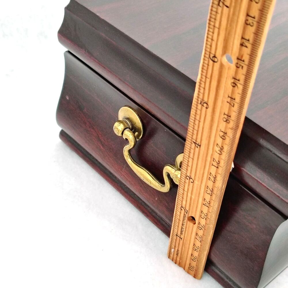 Reed & Barton Wooden Jewelry Box Chest Red Velvet Lined Removable Tray VTG USA - Picture 10 of 13